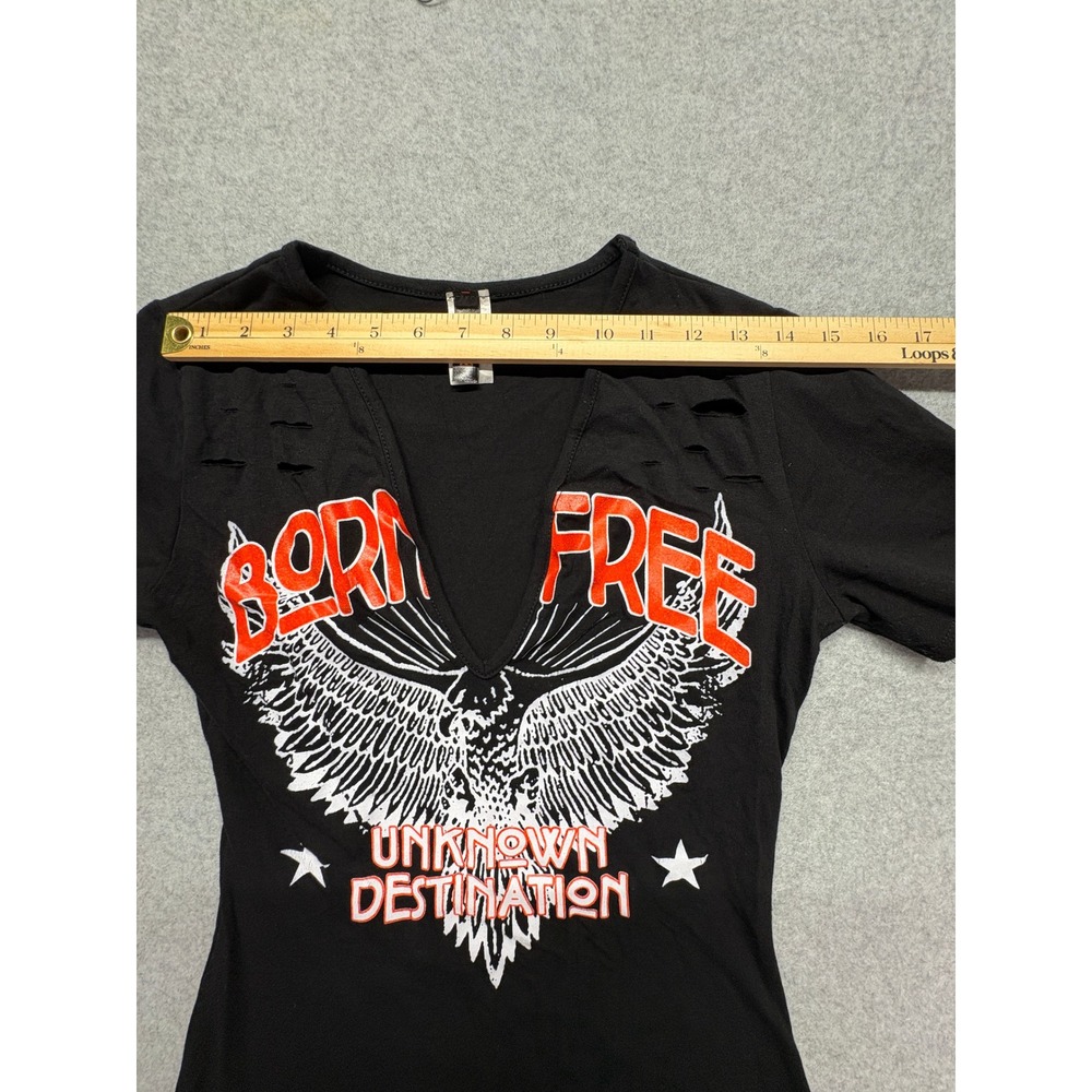 JNK Born Free Unknown Destination Black Distressed Graphic T-Shirt Dress Medium
